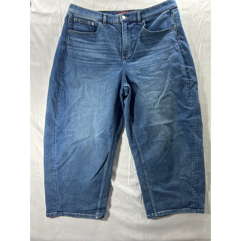 Spanx Ankle Wide Leg Jeans Medium Wash Blue Denim 1X 1T Petite